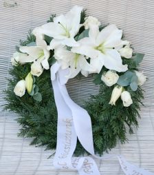 flower delivery Budapest - wreath made of lilies and roses (50cm)