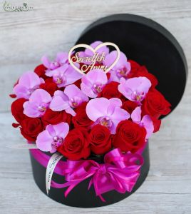 Mutter Tag Rose-Box mit Orchideen (32 stiele)