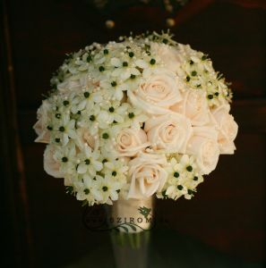 bridal bouquet (rose, ornithogalum, peah, white)
