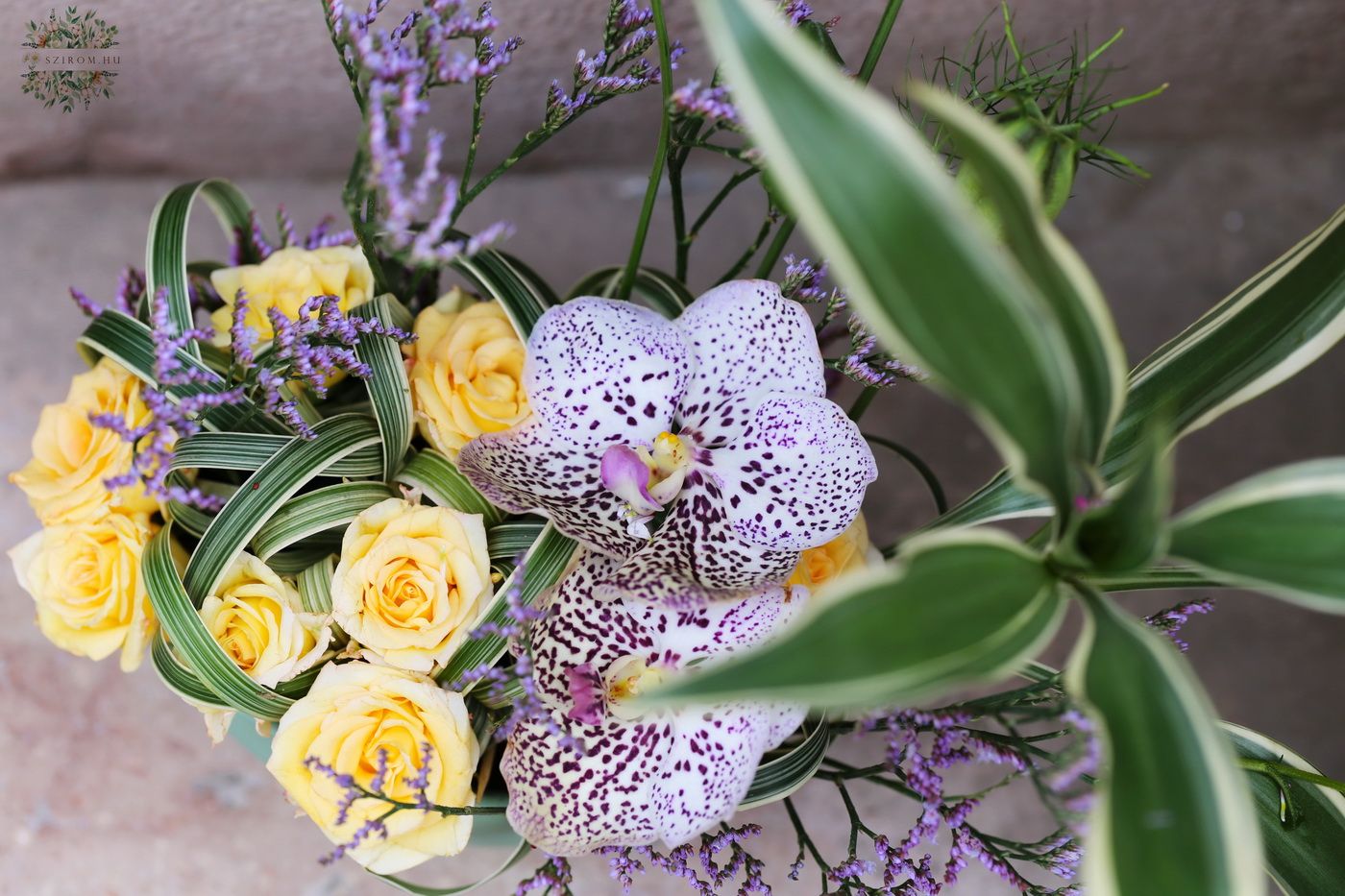 Blumenlieferung nach Budapest - Blumenboot mit Vanda-Orchidee, Minirosen