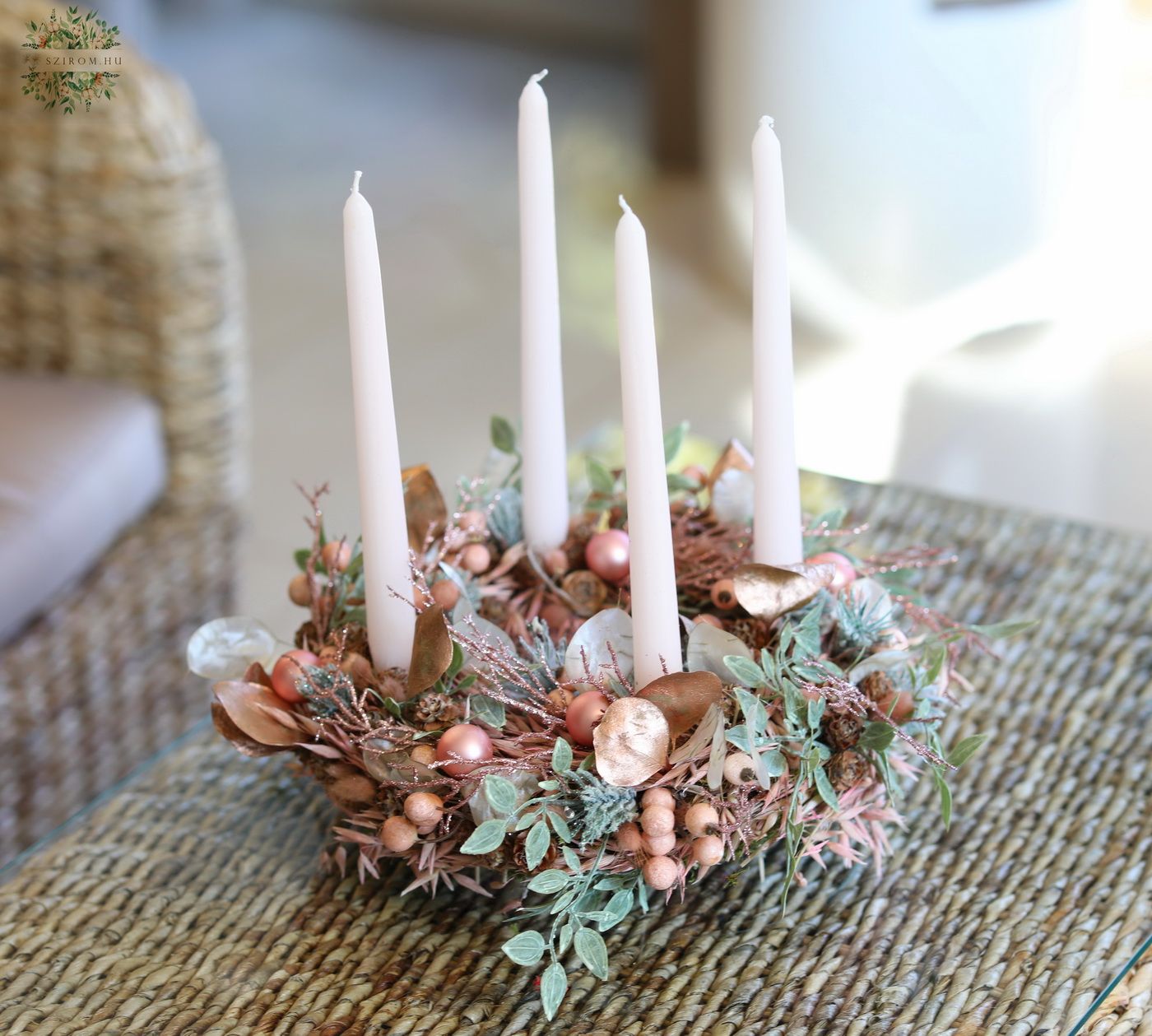 Virágküldés Budapest - Rosegold adventi koszorú (35cm)