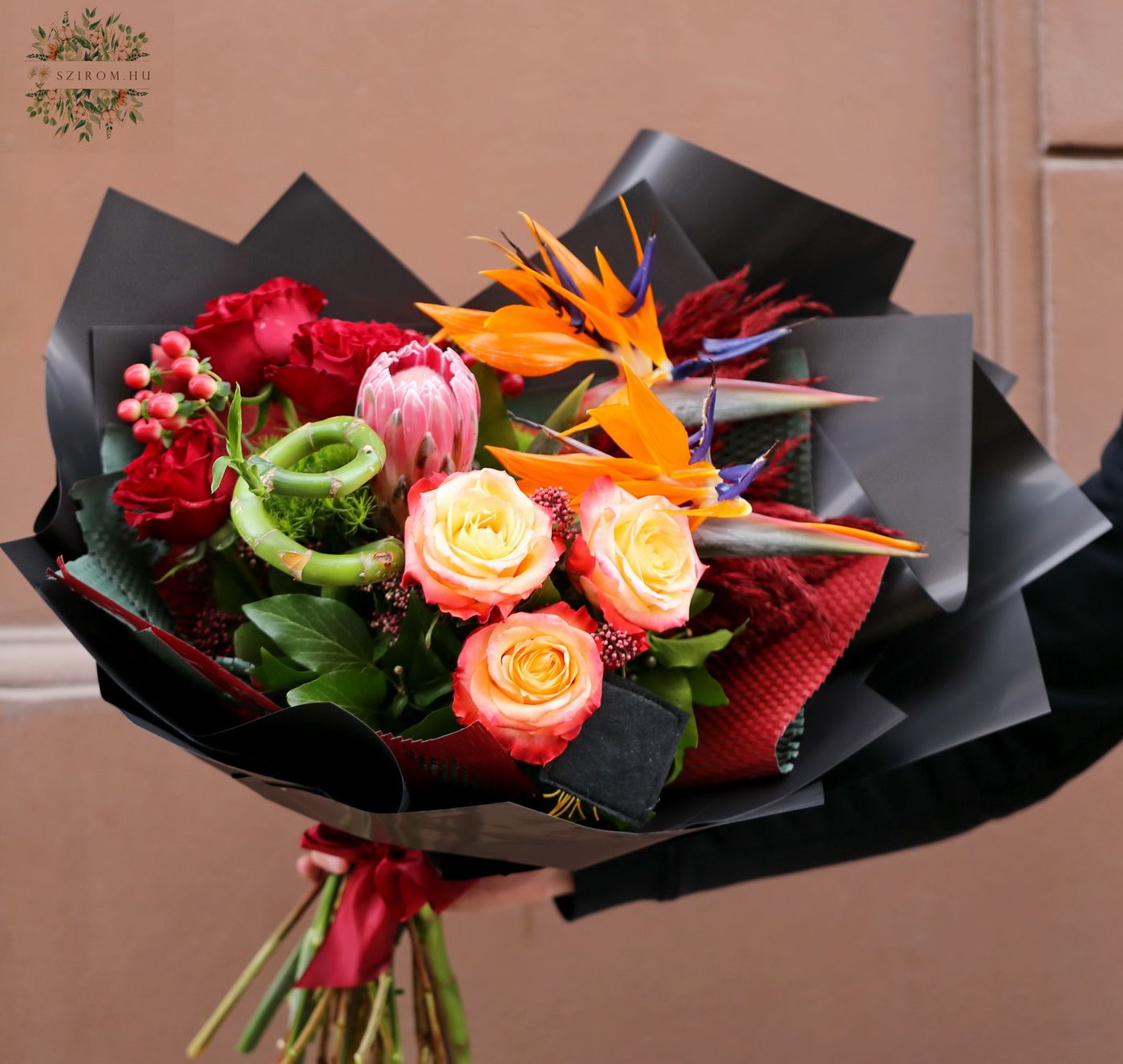 flower delivery Budapest - Tropical flowers and roses bouquet
