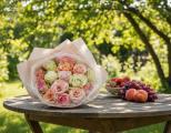 15 pastel roses in a bouquet - original product photo with AI background