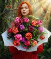 27 double tulips in a bouquet - original product photo with AI background