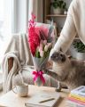 9 tulips with blue fern and dried flowers - original product photo with AI background