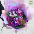 Purple bouquet with tulips and roses  (12 stems)