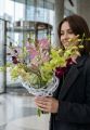 Modern dendrobium orchid bouquet with chenille bouquet structure - original product photo with AI background