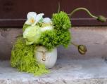 Modern green magic in a face-shaped planter