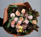 Big winter rose bouquet with vanda orchids, in the color of the year, Mocha Mousse