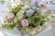 Summer pink bouquet with pastel colors, small flowers, roses (54 stems)