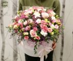 Giant flower box with pink roses, lisianthus, small flowers (55 stems)