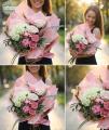 Rosa Strauß mit Hortensie, Rose und Lisianthus - original product photo with AI background