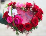 Heart bouquet with roses, orchid
