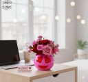 Szív szemű smiley váza vörös - pink rózsákkal - original product photo with AI background