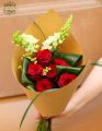Red roses with ornithogalum in kraft paper cone (7 +2 stems)