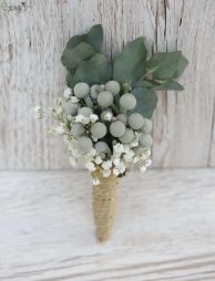 flower delivery Budapest - Brooch (brunia, baby breath, eucalyptus, white, silver)