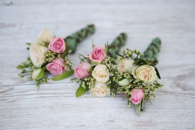 flower delivery Budapest - Boutonniere with white spray rose peach and pink, limonium 1pc