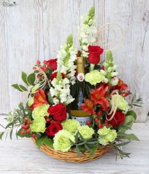 flower delivery Budapest - Elegant flower basket with Tokaji Szamorodni