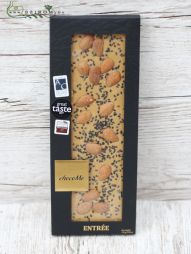 Virágküldés Budapest - chocoMe Valrhona 32% szőkecsokoládé, maldon só, fekete szezám, szicíliai mandula (110g)