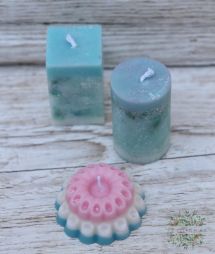 flower delivery Budapest - scented, 3-piece candle set in blueish colors