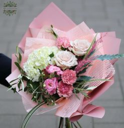 Virágküldés Budapest - Rózsaszín csokor hortenziával, rózsával, liziantusszal