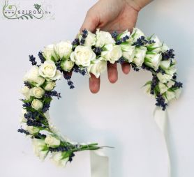 flower delivery Budapest - hair wreath made of spray roses and lavender (white, purple)