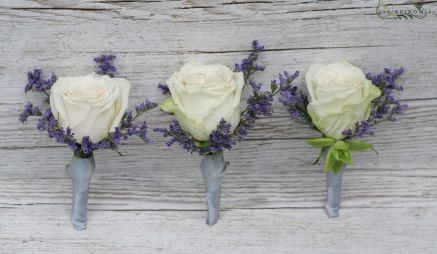 flower delivery Budapest - Boutonniere of rose and statice (white, purple) 1pc