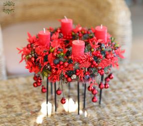 flower delivery Budapest - Red Advent wreath on legs with hanging Christmas balls (35cm)