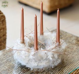flower delivery Budapest - Special airy Advent wreath made of silver angel hair, bronze branches, and shell leaves (35cm)