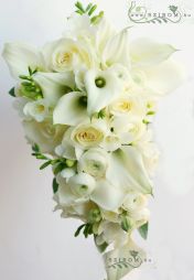 flower delivery Budapest - bridal bouquet (calla, fresia, rose, buttercup, white)