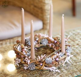 flower delivery Budapest - Modern Advent wreath on a water lily stem base, pastel colors (35cm)