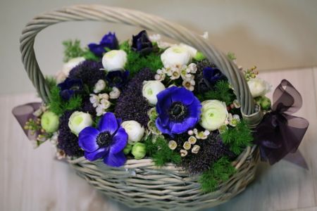 kék virág kosár, 40cm