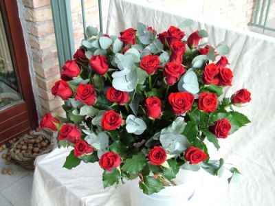 40 red roses with eucaliptus (Ø 60cm)