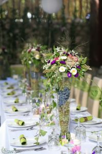 Centerpiece wineyard style, 1pc (white, purple, blue, pink, aster, rose, rose, limonium, sedum)  Bélapátfalva, wedding