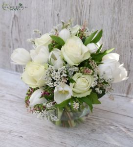 Centerpiece (rose, tulip, white), wedding