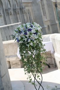 big standing flower decoration, wedding Fisherman's bastion (orchid, alstroemeria, liziantus, delphinium, gypsophila, white, blue, purple)