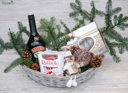 Karácsonyi ajándékkosár Baileyssel, kislánnyal