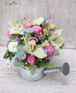 Kleine Dose mit 3 Orchideen, kleine Blumen