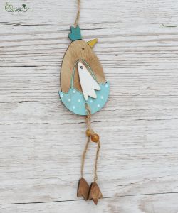 Hanging wooden egg-shaped chick in blue shorts 29 cm
