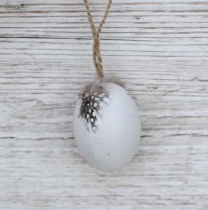 Feathered white artificial egg 6 cm