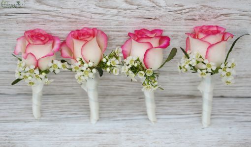 Brooch (rose, way flower, pink, white) 1pc