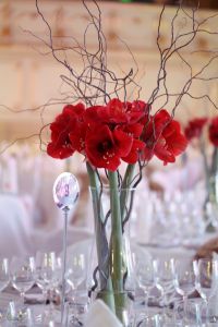 Event decor with red amaryllis, Corinthia Budapest