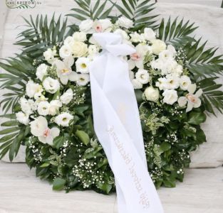 Trauer Kranz mit Orchideen und Rosen weißen Blüten (65cm)