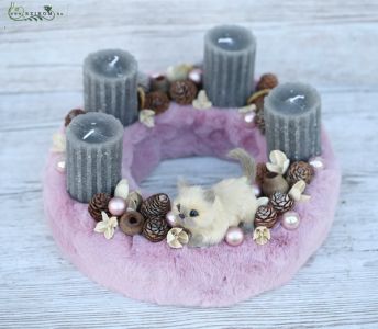 cicás, kötött gyertyás adventi koszorú (30cm)