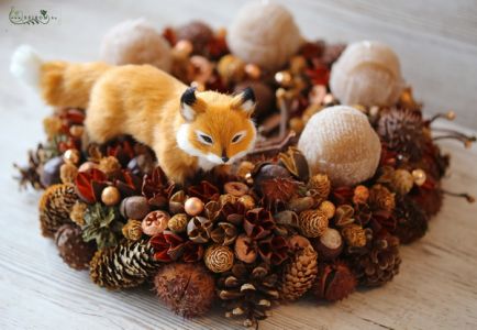 Rustikaler Wald Adventskranz mit großem Fuchs 42 cm