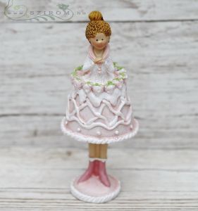 rózsaszín-zöld süti ruhás kerámia lány (17cm)