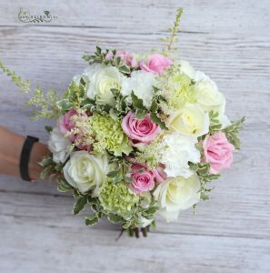 bridal bouquet (rose, carnation, astilbe, green, pink)
