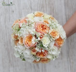 bridal bouquet (rose, lisianthus, white, peach)