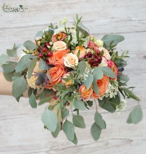 bridal bouquet (rose, english rose, spray rose, peach)