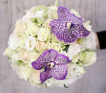 bridal bouquet (rose, spray rose, vanda, orchid, purple, white)